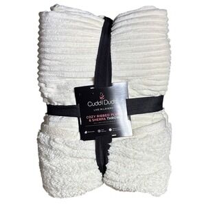 Cuddl Duds Cozy Plush Sherpa Throw Blanket Ivory Ribbed 50in by 60in Gift NEW